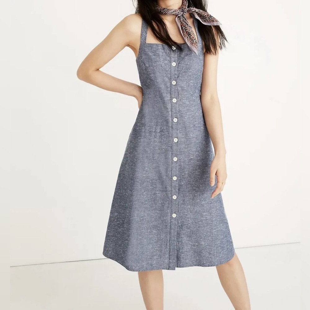 Madewell Chambray Tank Button-Front Midi Dress Size 12